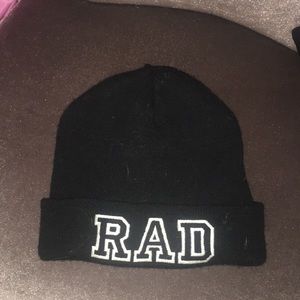 A black comfortable hat that says RAD